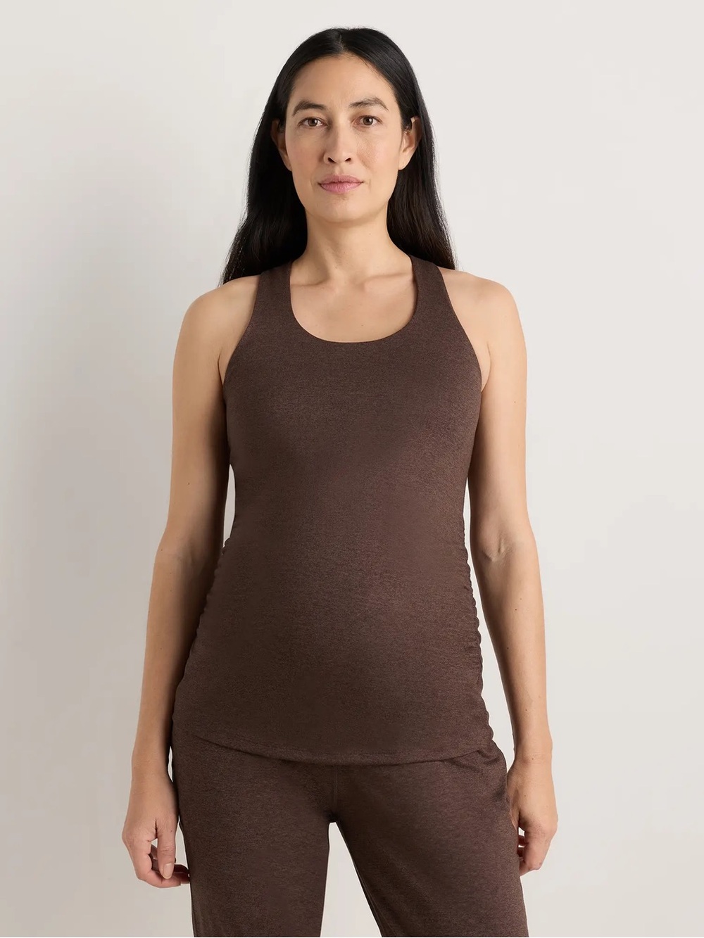 Quince Ultra-Soft Maternity Built-In Bra Tank Heather Espresso Brown Small